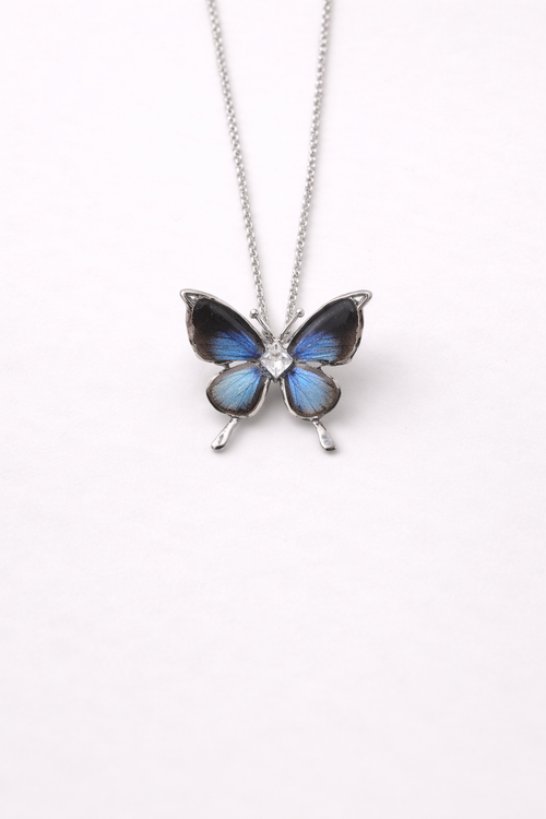 real butterfly necklace azure rebirth blue handmade jewelry