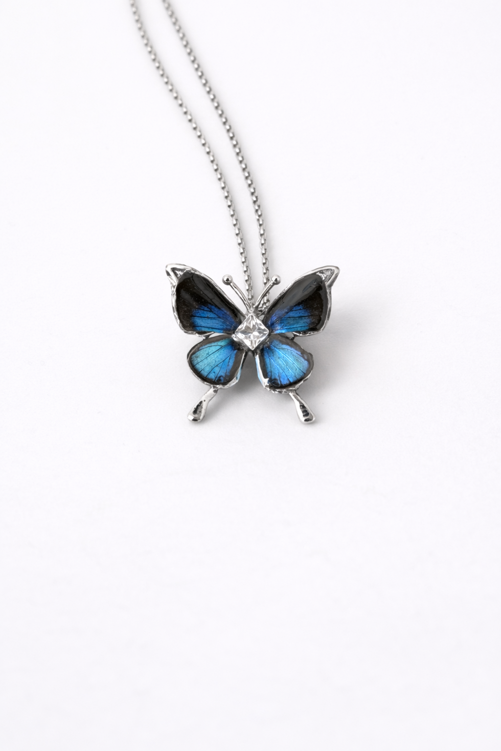 real butterfly necklace azure rebirth blue handmade jewelry