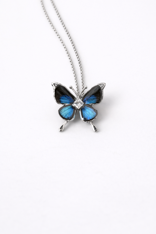 real butterfly necklace azure rebirth blue handmade jewelry
